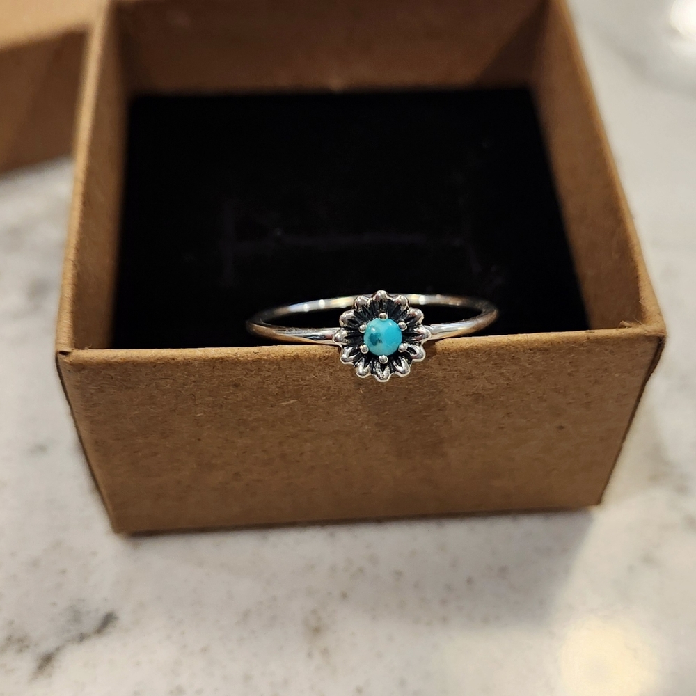 Petite Turquoise Sterling Silver Flower Ring